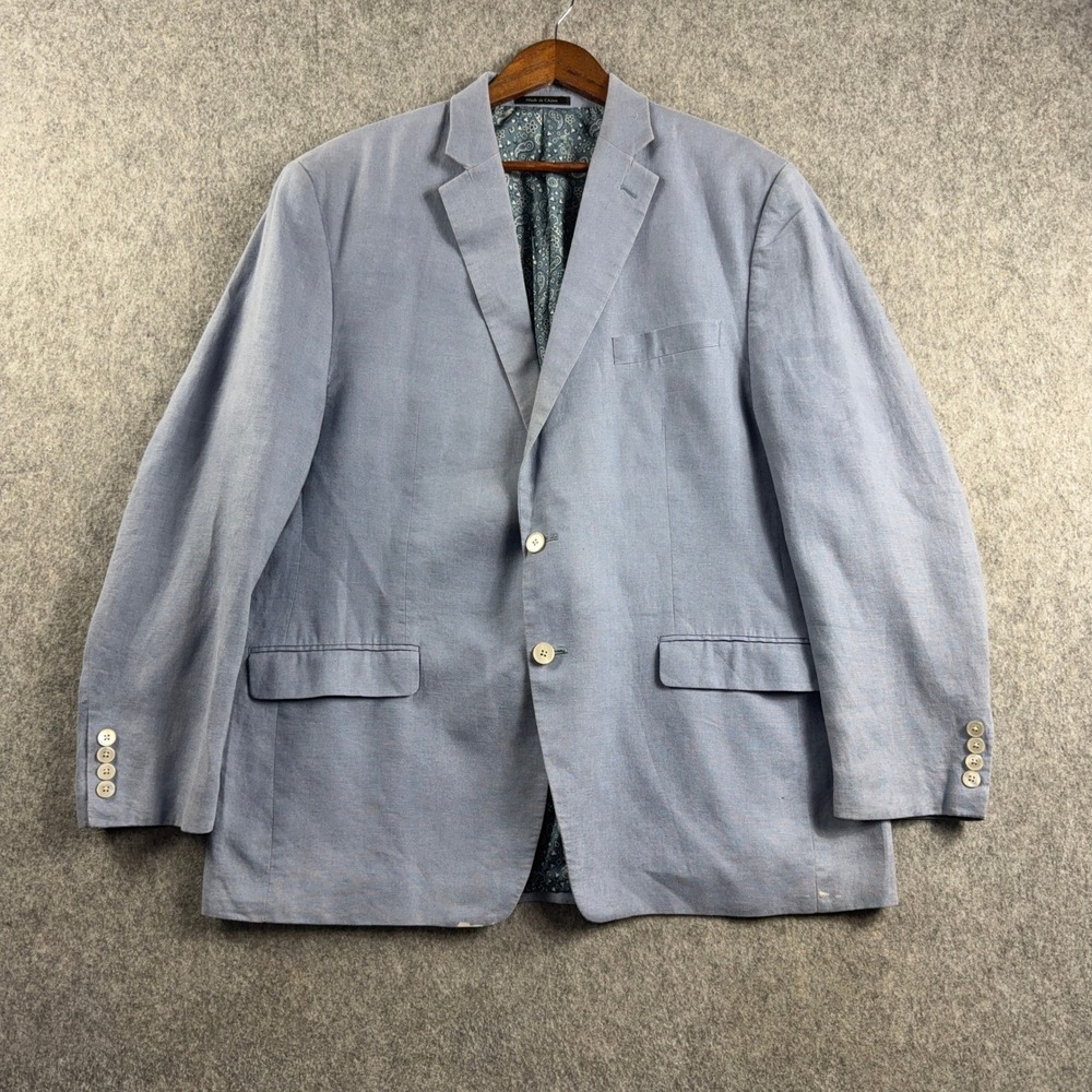 Lauren Ralph Lauren Blazer Mens 46R Blue Linen Two Button Sport Coat READ*